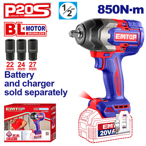 Llave de impacto inalámbrica ECIWL20851 de 850Nm de torque