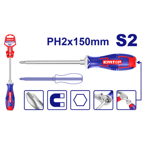 Destornillador Phillips De Golpe Industr. S2 Iman Ph2 X 150mm