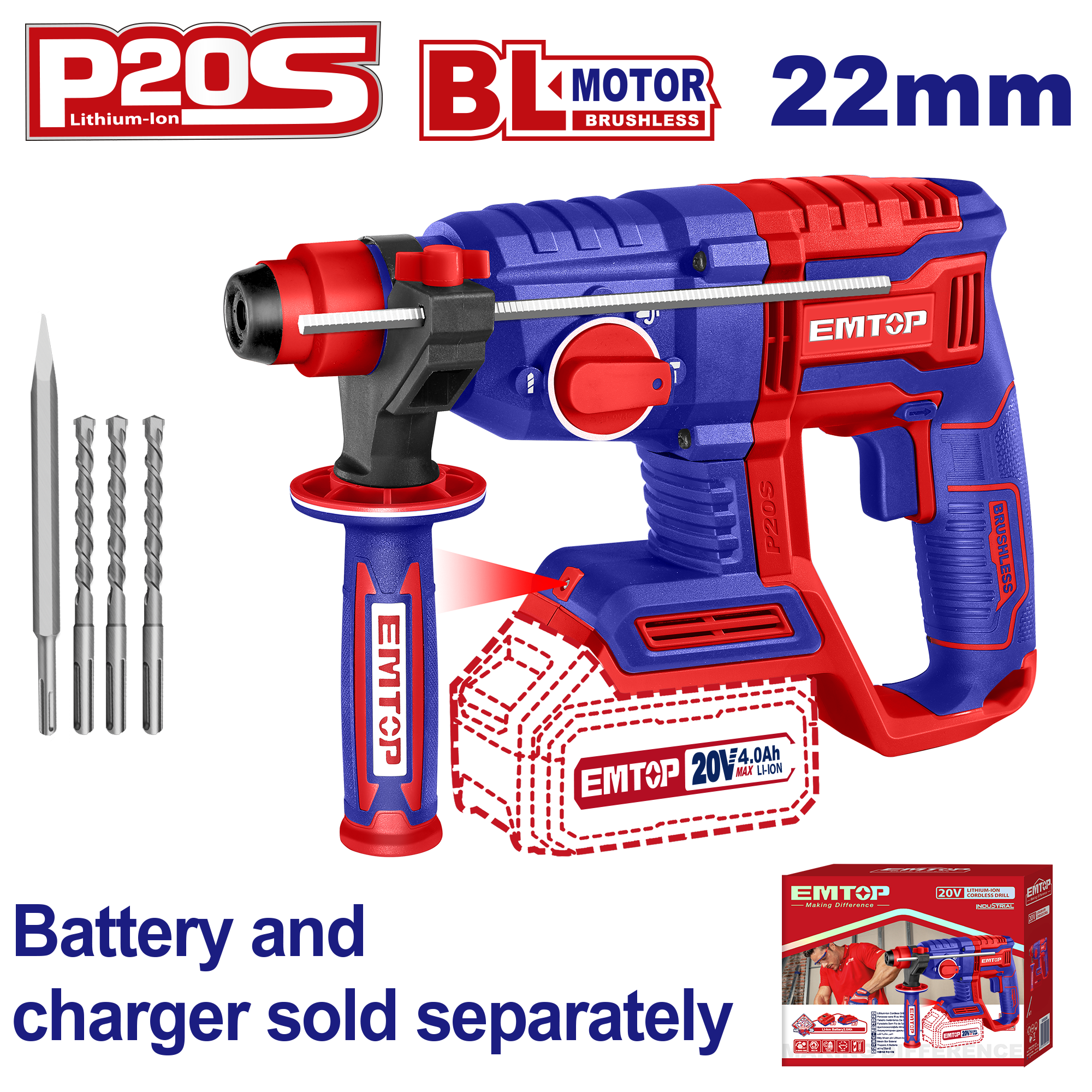 Rotomartillo inalámbrico SDS PLUS INDUSTRIAL de 1100rpm– EMTOP