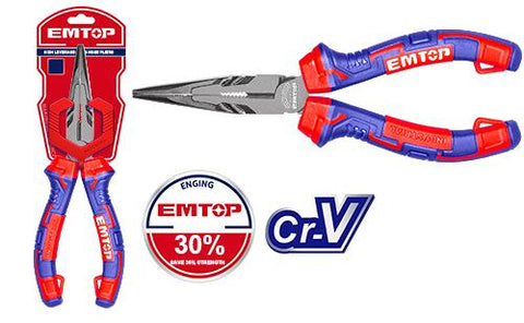 Alicate de punta larga de 8”, diseño de alto apalancamiento – EMTOP EPLRL0821